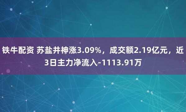 铁牛配资 苏盐井神涨3.09%，成交额2.19亿元，近3日主力净流入-1113.91万