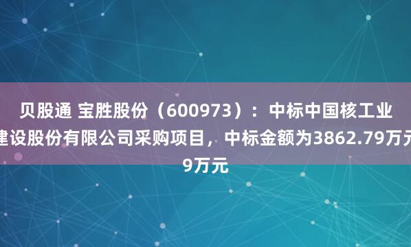 贝股通 宝胜股份（600973）：中标中国核工业建设股份有限公司采购项目，中标金额为3862.79万元