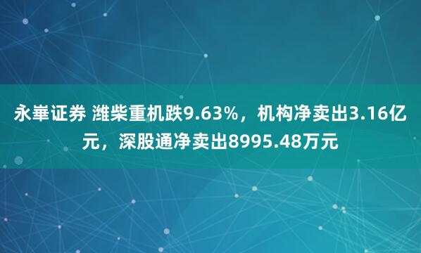 永崋证券 潍柴重机跌9.63%，机构净卖出3.16亿元，深股通净卖出8995.48万元